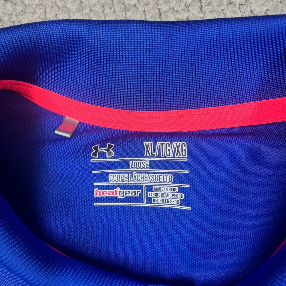 Under Armour Mens HeatGear Polo Shirt Blue Orange Logo Loose Fit XL 6462 - Picture 5 of 9